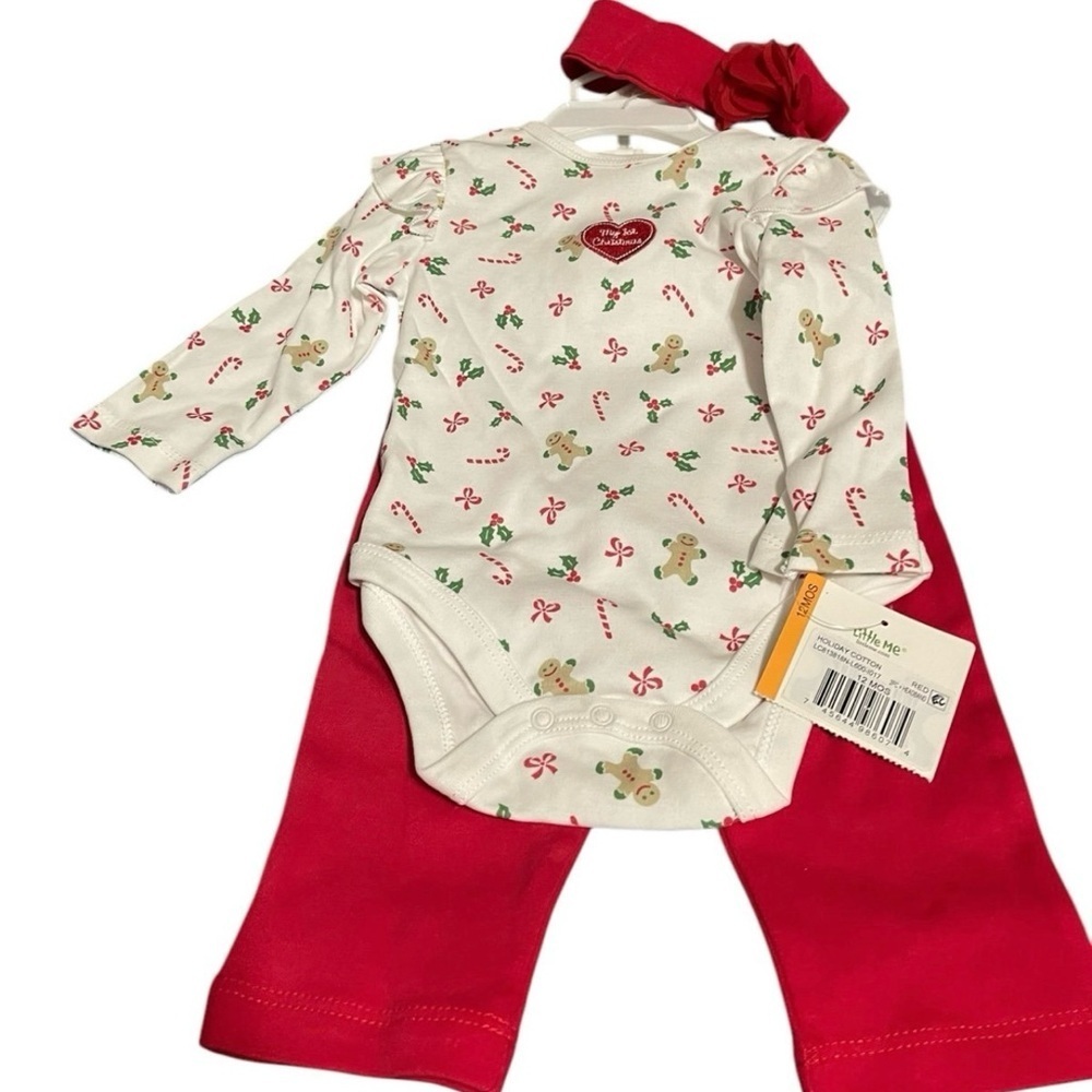 Little Me My 1st Christmas Red Cotton Baby Holiday 2 PC Set sz 12MOS NWT